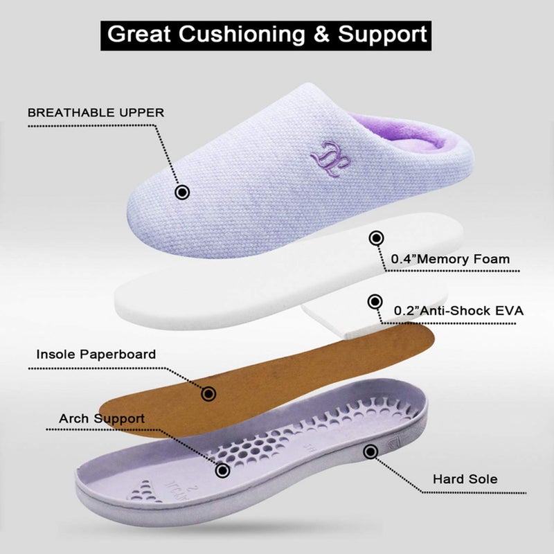 DL Womens-Memory-Foam-Slippers, Slip on House Slippers for Women Indoor Outdoor, Women's Bedroom Slippers Non-Slip Hard Sole, Warm Soft Flannel Lining Woman Slippers Purple, Large US 9-10 - Image 3